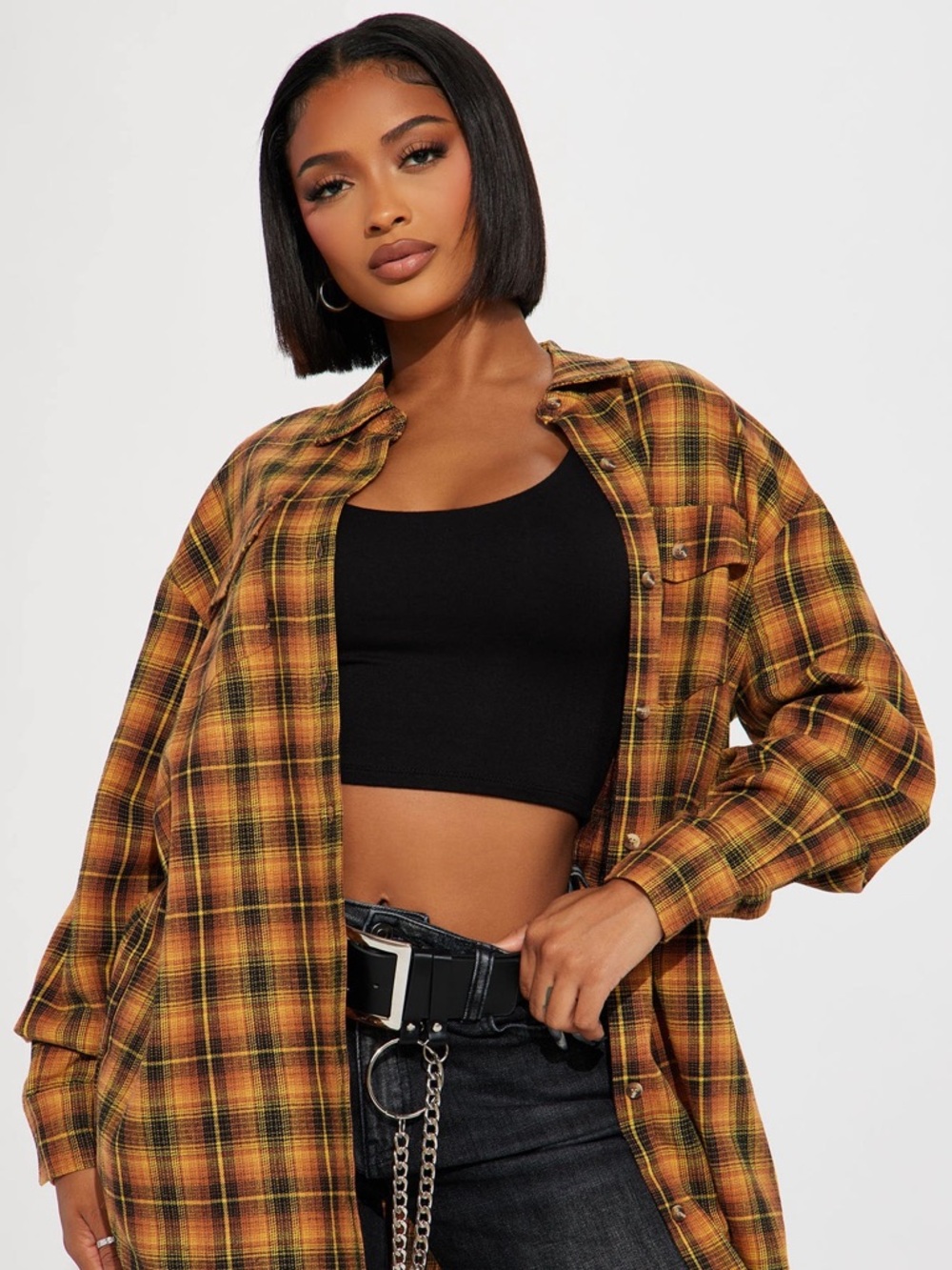 Fashion Nova Yellow Plaid Button-Down Shirt